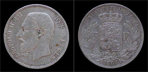 Belgium Leopold Ii 5 frank 1867 point zilver, Timbres & Monnaies, Monnaies | Europe | Monnaies non-euro, Envoi
