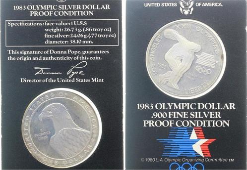 Usa 1 Dollar 1983 Proof Xxiii Olympic Los Angeles S Origi..., Postzegels en Munten, Munten | Amerika, Verzenden