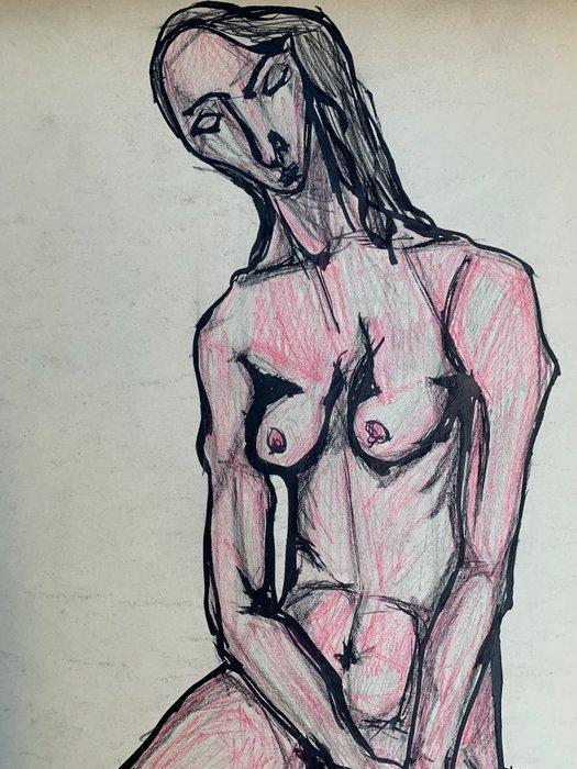 François Szulman (1931-2024) - Nu feminin à genoux dans, Antiek en Kunst, Kunst | Schilderijen | Klassiek