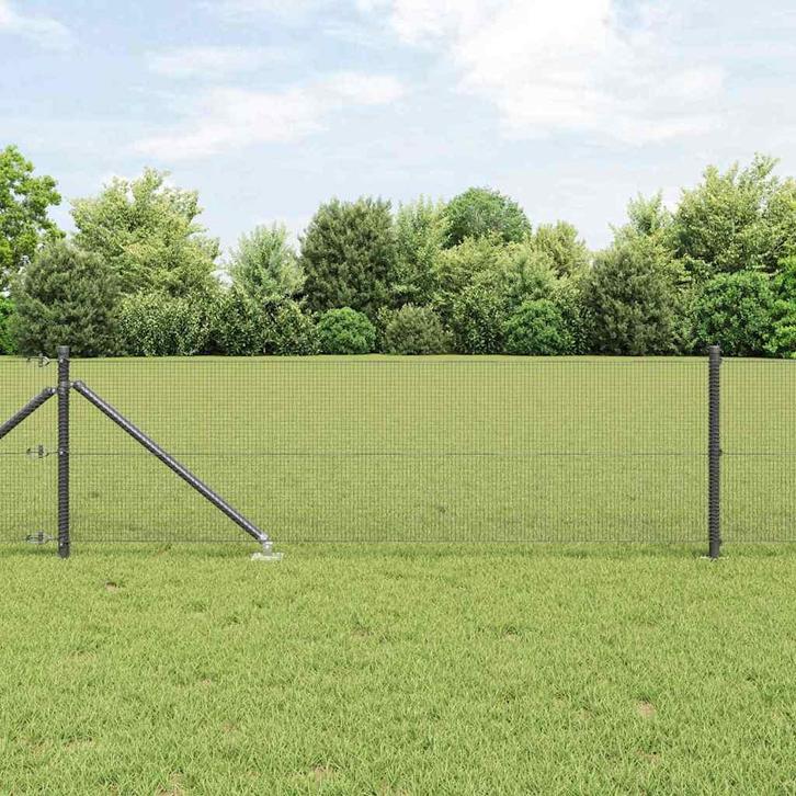 vidaXL Hek met Palen Grijs 0.6 x 50 m Staal, Tuin en Terras, Tuinhekken en Hekwerk, Nieuw, Verzenden