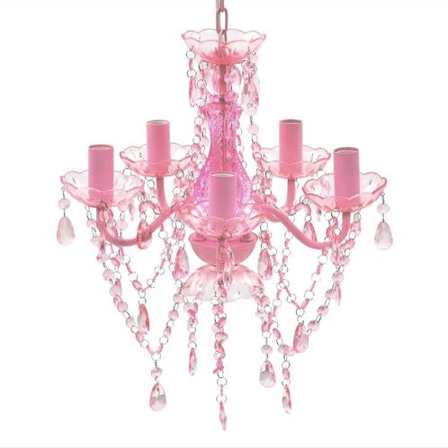 vidaXL Krystallkrone 5 pærer rosa, Maison & Meubles, Lampes | Lustres, Envoi