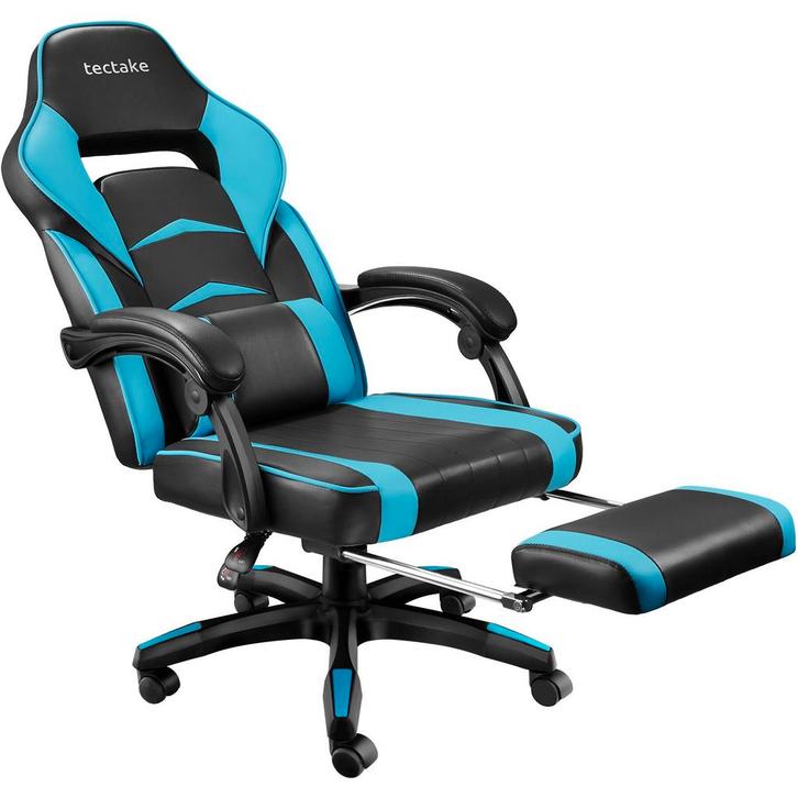 tectake Racing bureaustoel Comodo met voetsteun - zwart/azuu, Huis en Inrichting, Bureaus, Verzenden