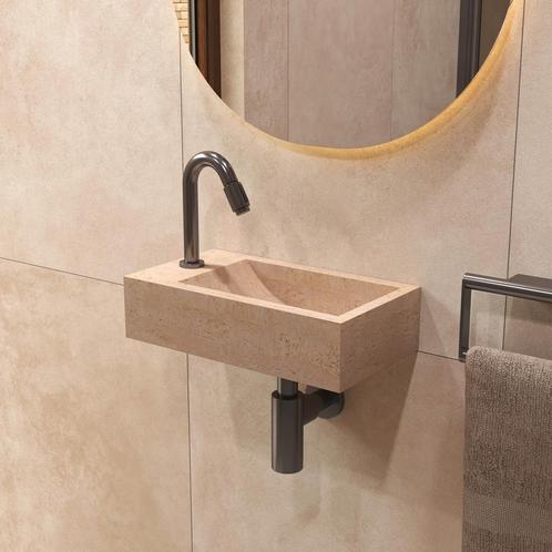 Salenzi Travertin Light Fontein 40x22cm Links Wandmodel, Doe-het-zelf en Bouw, Sanitair, Overige typen, Nieuw, Ophalen of Verzenden
