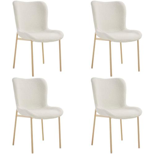 tectake Gestoffeerde stoel Tessa - Bouclé wit/goud, Set van, Huis en Inrichting, Stoelen, Verzenden