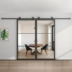 Dubbele stalen schuifdeur - 3 Vlaks - Helder glas *, Doe-het-zelf en Bouw, 75 tot 150 cm, Nieuw, 150 tot 225 cm, Metaal