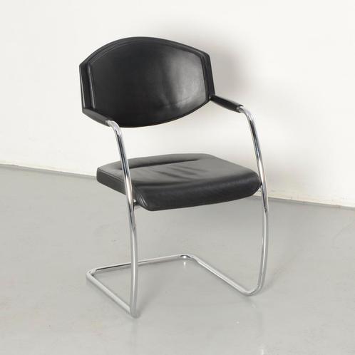 Giroflex vergaderstoel, zwart leder, sledeframe, Huis en Inrichting, Stoelen, Gebruikt, Ophalen of Verzenden