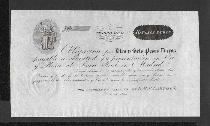 Spanje. - 3 x 16 pesos duros 1835, Postzegels en Munten, Bankbiljetten | Europa | Niet-Eurobiljetten