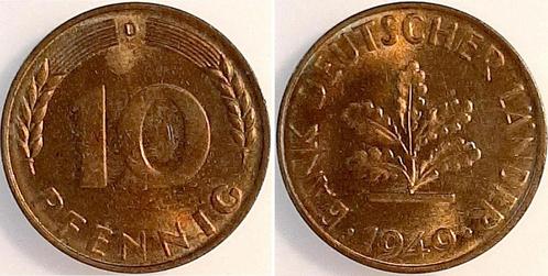 1949d Duitsland 10 Pfennig 1949j Rs: twl stark doppelt J..., Timbres & Monnaies, Monnaies | Europe | Monnaies non-euro, Envoi