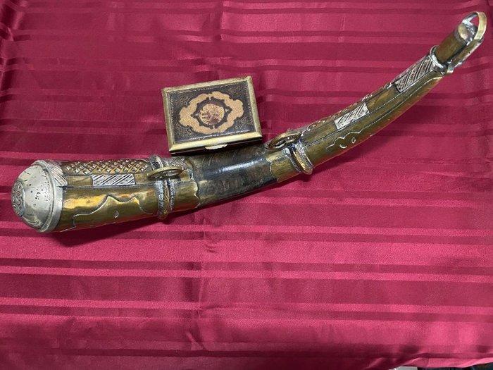 Zilver Ottomaanse poederpomp van hoorn en zilver, Antiek en Kunst, Kunst | Niet-Westerse kunst