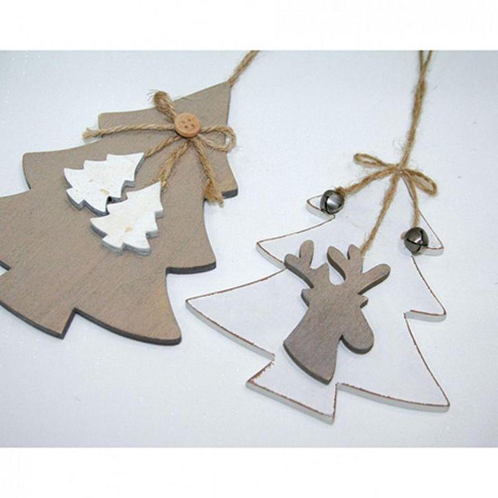 Hanger hout boom wit met eland handgemaakt 11,5x0,5x15 cm, Huis en Inrichting, Woonaccessoires | Kunstplanten en Kunstbloemen