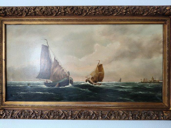 Frits Meijer (XX) - Haven In zicht Volendam, Antiek en Kunst, Kunst | Schilderijen | Klassiek