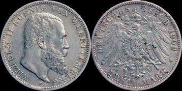 Germany Wuerttemberg Wilhelm Ii 3 mark 1909f zilver beschikbaar voor biedingen
