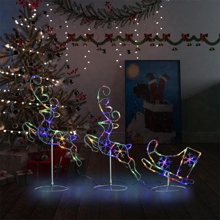vidaXL Kerstdecoratie rendieren en slee 260x21x87 cm acryl, Diversen, Kerst, Nieuw, Verzenden