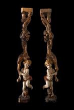 Zuilvormig houtsnijwerk, Putti - 19th century - 118 cm -, Antiek en Kunst