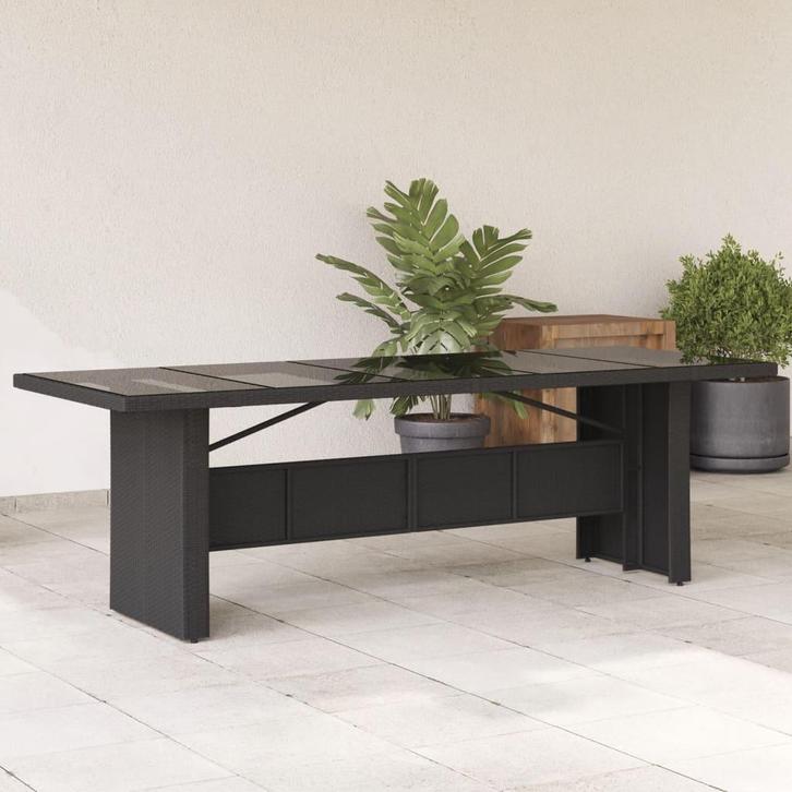 vidaXL Tuintafel met glazen blad 240x90x75 cm poly rattan, Tuin en Terras, Tuintafels, Nieuw, Verzenden