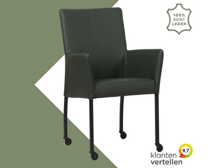 Leren eetkamerstoel Comfort met wieltjes en armleuning -, Huis en Inrichting, Stoelen, Overige kleuren, Eén, Nieuw, Leer, Ophalen of Verzenden