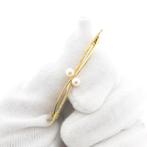 Vintage gouden broche met cultivé parels (smalle broche), Handtassen en Accessoires, Broches, Gebruikt, Overige kleuren, Ophalen of Verzenden