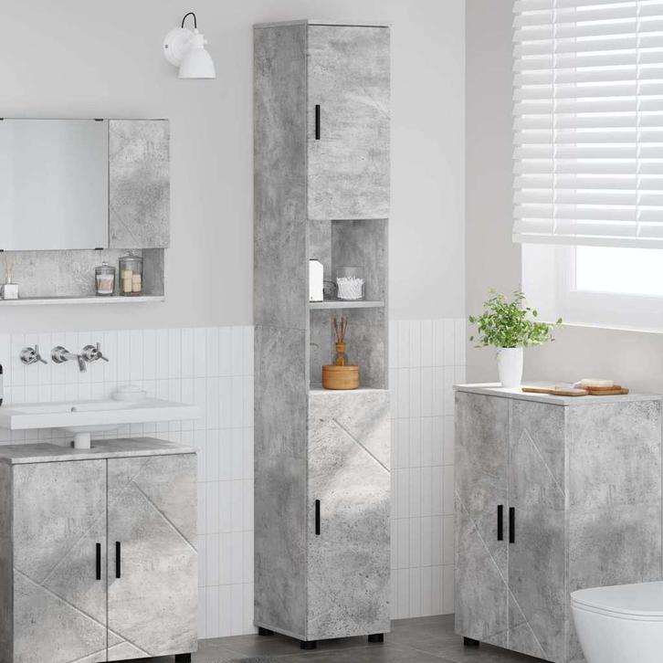 vidaXL Badkamer Hoge Kast Betongrijs 30 x 35 x 192 cm, Huis en Inrichting, Tafels | Kaptafels, Nieuw, Verzenden