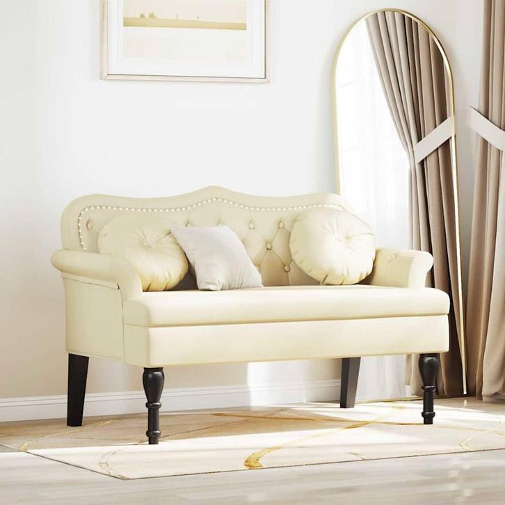 vidaXL Chesterfield Bank met kussen Crème 120,5 x 65 x 75 cm, Huis en Inrichting, Overige Huis en Inrichting, Nieuw, Verzenden