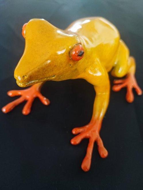 Sculpture, Yellow orange frog - 15 cm - Bronze patiné, Antiek en Kunst, Curiosa en Brocante