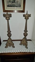 Kandelaber (2) - Verguld brons - Paar altaar kandelaars - 50, Antiek en Kunst