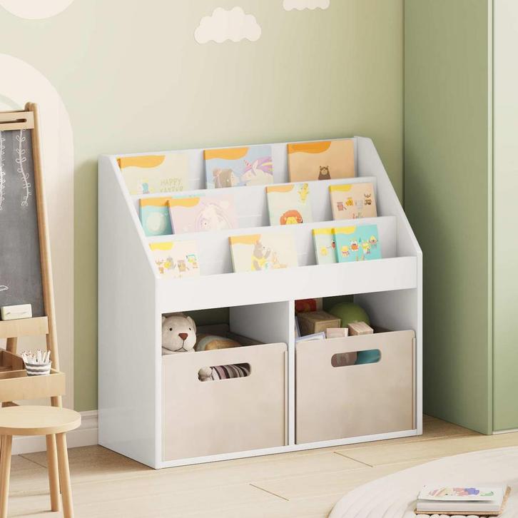 vidaXL Kinderboekenplank met opslag Hoogglans wit 72,5 x, Maison & Meubles, Accessoires pour la Maison | Porte-journaux & Porte-revues