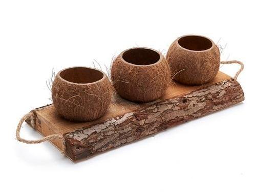 Coconut planter 46x19cm 3 cups zeer decoratief, Hobby en Vrije tijd, Knutselen, Nieuw