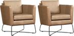 Set van 2 Grijze leren moderne design fauteuils - Rancho, Nieuw, Leer, Ophalen of Verzenden, 75 tot 100 cm