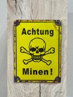Tweede Wereldoorlog Pas op mijnen! Emaille bord - Tweede, Antiek en Kunst