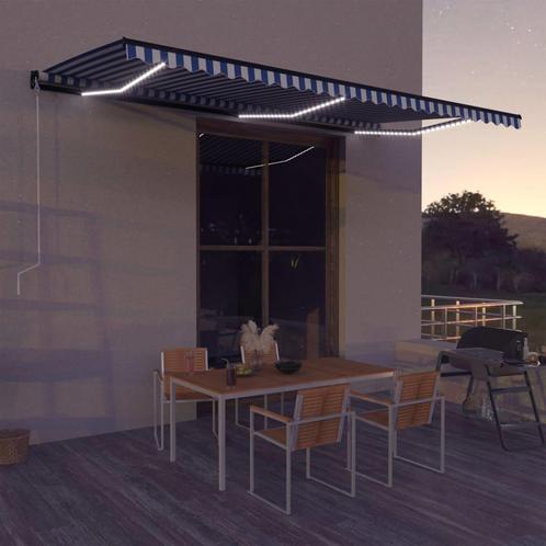 vidaXL Luifel met windsensor en LED 600x300 cm blauw en wit, Tuin en Terras, Zonneschermen, Nieuw, Verzenden