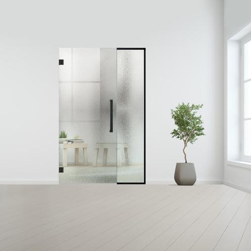 Glazen binnendeur met zijlicht zonder kozijn zwart beslag-Cr, Doe-het-zelf en Bouw, Glas en Ramen, Nieuw, Verzenden