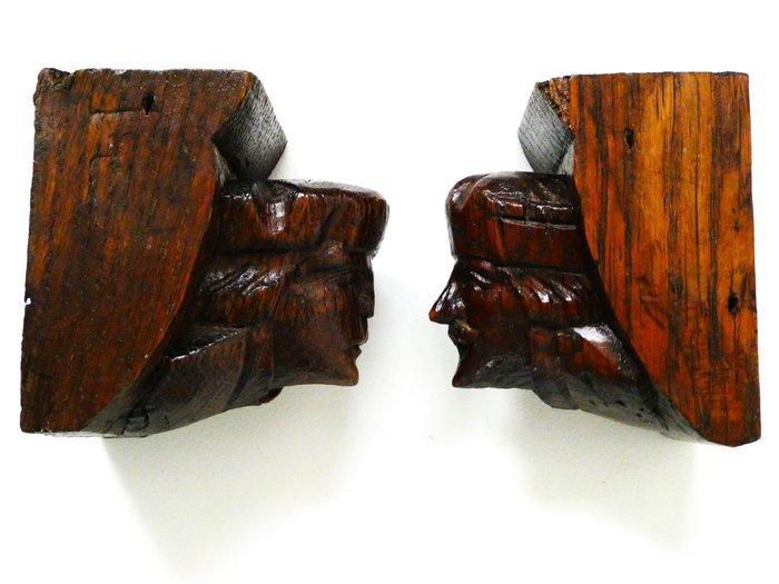 Hoofd ornament - Handvervaardigd - Console ornamenten van 2, Antiek en Kunst, Antiek | Overige Antiek