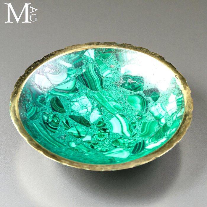 Schoteltje in malachiet mozaïek - Hoogte: 130 mm - Breedte:, Verzamelen, Mineralen en Fossielen