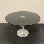 Tweedehands design ronde glazen tafel doorsnede 120 cm,, Gebruikt