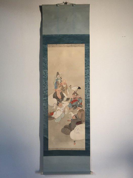 Seven Lucky Gods / Japanese Vintage Hanging Scroll KAKEJIKU, Antiek en Kunst, Antiek | Overige Antiek