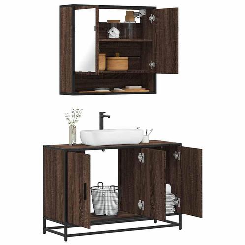 vidaXL 2-delige Badkamermeubelset bewerkt hout bruin, Huis en Inrichting, Badkamer | Badkamermeubels, Nieuw, Verzenden