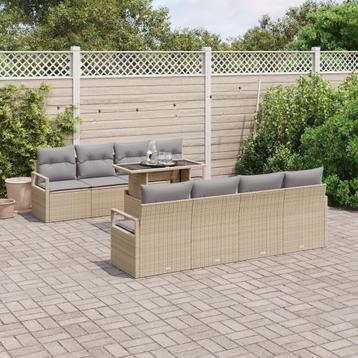 vidaXL 9-delige tuinset met kussens in beige poly rattan, Verzenden