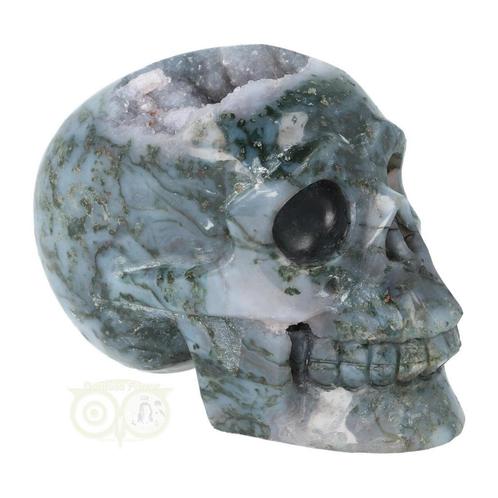 Mos-Agaat geode schedel 513 gram, Handtassen en Accessoires, Edelstenen, Nieuw, Verzenden