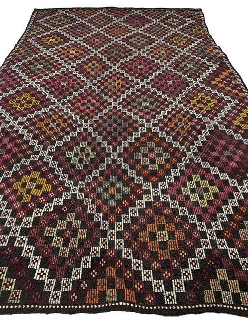 Turkse geometrische - Kelim - 192 cm - 319 cm, Huis en Inrichting, Stoffering | Tapijten en Vloerkleden