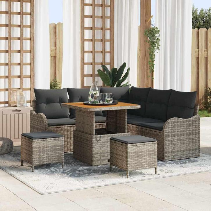 vidaXL Tuinbank Set 8 pcs Grijs poly rattan, Tuin en Terras, Tuinsets en Loungesets, Nieuw, Verzenden