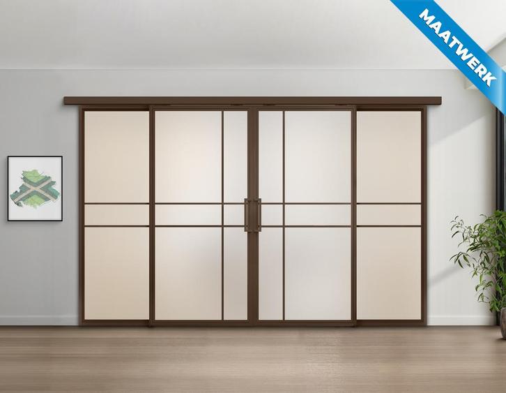 Dubbele stalen Schuifdeuren met koofsysteem en glaspanelen 6, Doe-het-zelf en Bouw, Raamkozijnen en Schuifdeuren, Nieuw, Inclusief glas