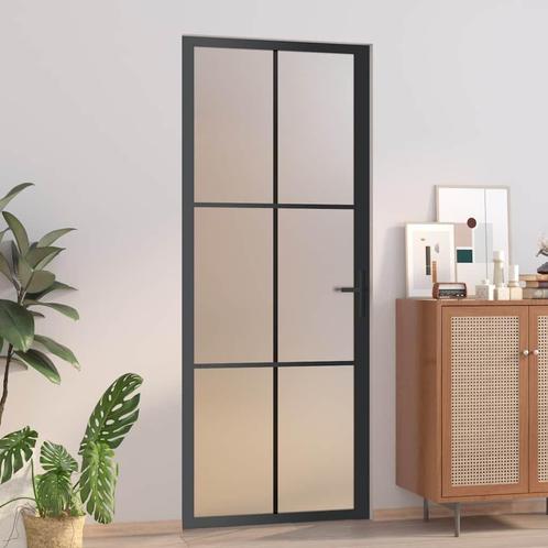 vidaXL Binnendeur 83x201,5 cm matglas en aluminium zwart, Doe-het-zelf en Bouw, Deuren en Vliegenramen, Nieuw, Verzenden