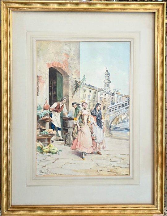 Stefano Novo (1862-1927) - Scena di vita a Venezia, Antiek en Kunst, Kunst | Schilderijen | Klassiek