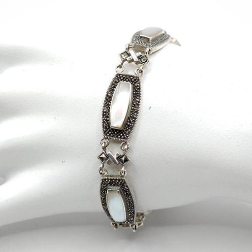 Zilver, 925 Sterling Zilver Parelmoer & Markasiet - Armband, Antiek en Kunst, Kunst | Designobjecten