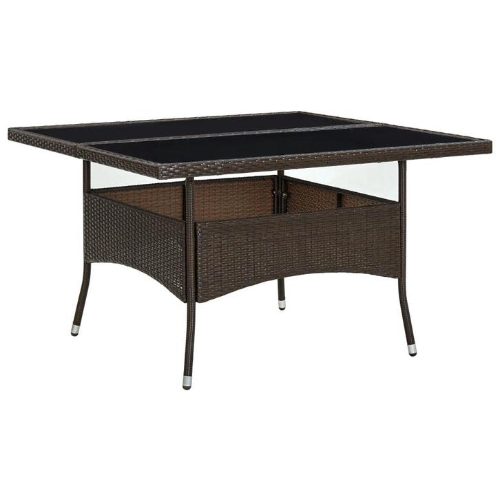 vidaXL Tuintafel poly rattan en glas bruin, Tuin en Terras, Tuintafels, Nieuw, Verzenden