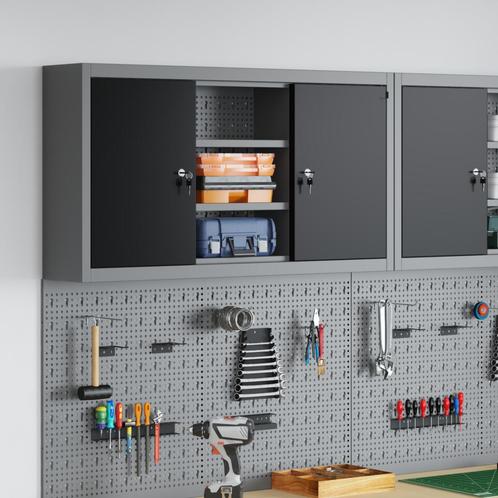 vidaXL Gereedschapskast Wandgemonteerd met Pegboard Zwart, Doe-het-zelf en Bouw, Gereedschapskisten, Nieuw, Verzenden