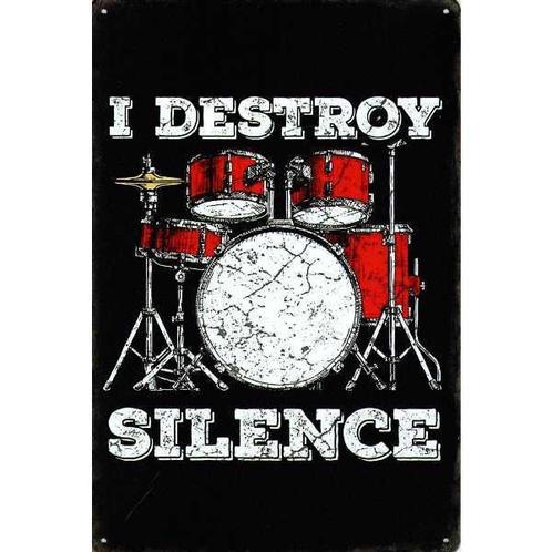Wandbord reclamebord schild I Destroy Silence bord, Verzamelen, Retro, Huis en Inrichting, Verzenden