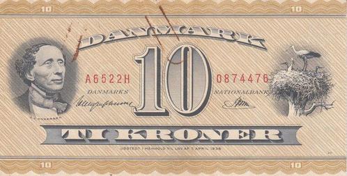 1952 Denmark P 43d 10 Kroner axf Stained, Timbres & Monnaies, Billets de banque | Europe | Billets non-euro, Envoi