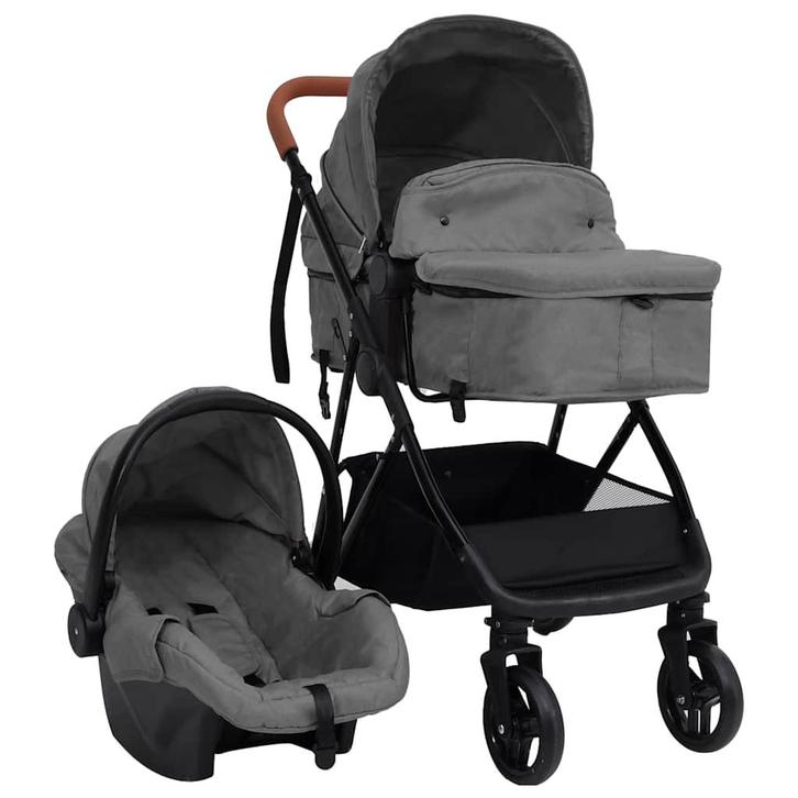 vidaXL Kinderwagen 3-in-1 staal lichtgrijs en zwart, Kinderen en Baby's, Kinderwagens en Combinaties, Nieuw, Verzenden