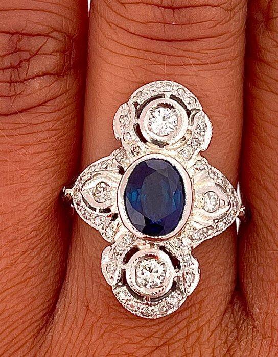 Zonder Minimumprijs - Ring Platina Saffier - Diamant, Handtassen en Accessoires, Ringen